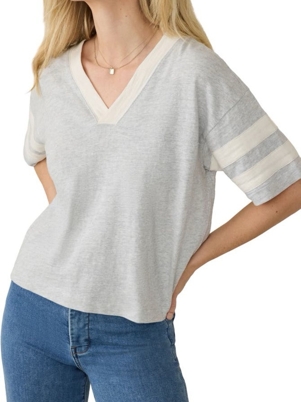 Faherty Varsity Stripe Organic Cotton T-Shirt Grey Varsity Size S